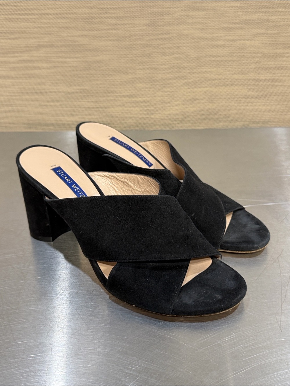 Stuart Weitzman Galina Black Suede Mules Heeled  Women’s 7